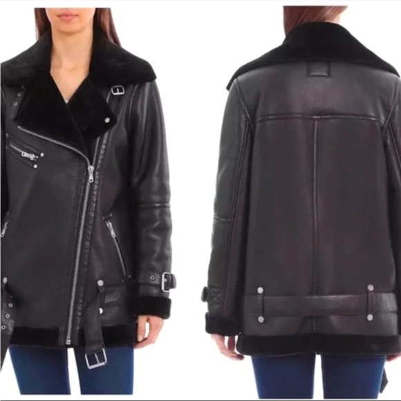 $189 Bagatelle Oversized Faux Shearling Jacket Black Moto Coat size L LAST WEEK! - Picture 7 of 9